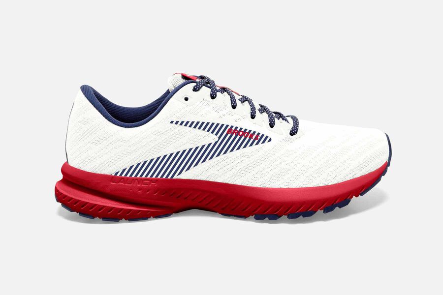 Brooks Men's Launch 7 Road Running Shoes White/Blue/Red JGQR-17486